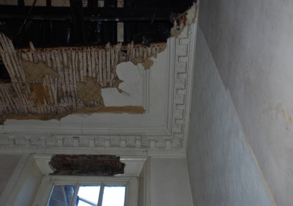 Claxby Hall, staircase ceiling after the fire