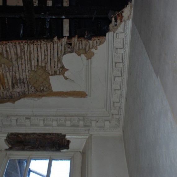 Claxby Hall, staircase ceiling after the fire