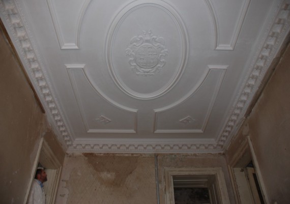 Claxby Hall, staircase, ceiling restored