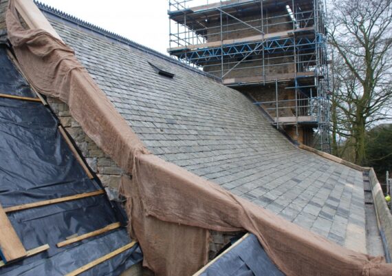 East Barkwith church, Slating in progress, Feb 2013