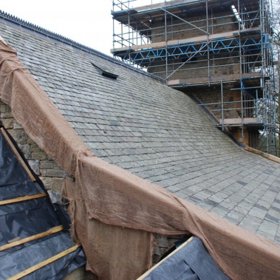 East Barkwith church, Slating in progress, Feb 2013