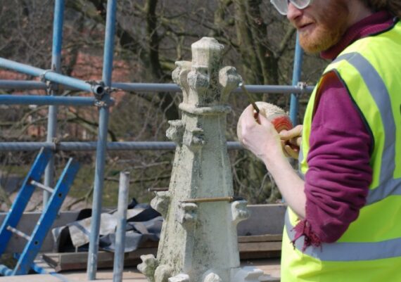 East Barkwith church, piecing in to finial, April 2013