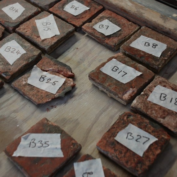 Sandridge church, tiles laid out in the workshop