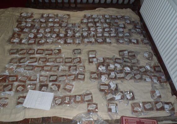 Sandridge church, tiles ready for reinstatement