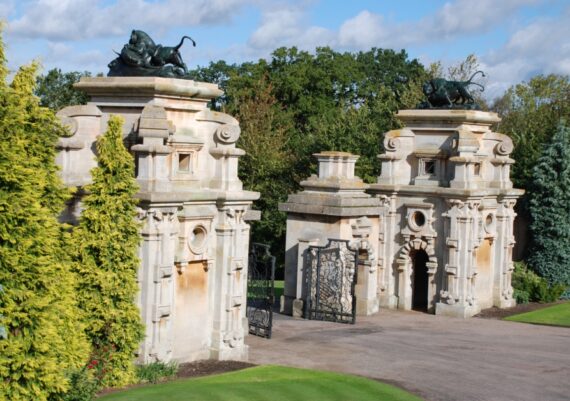 Harlaxton Front Circle, the gate lodges with work completed