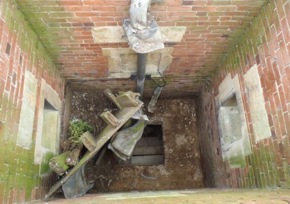 Harlaxton Front Circle, collapsed roof to lodge