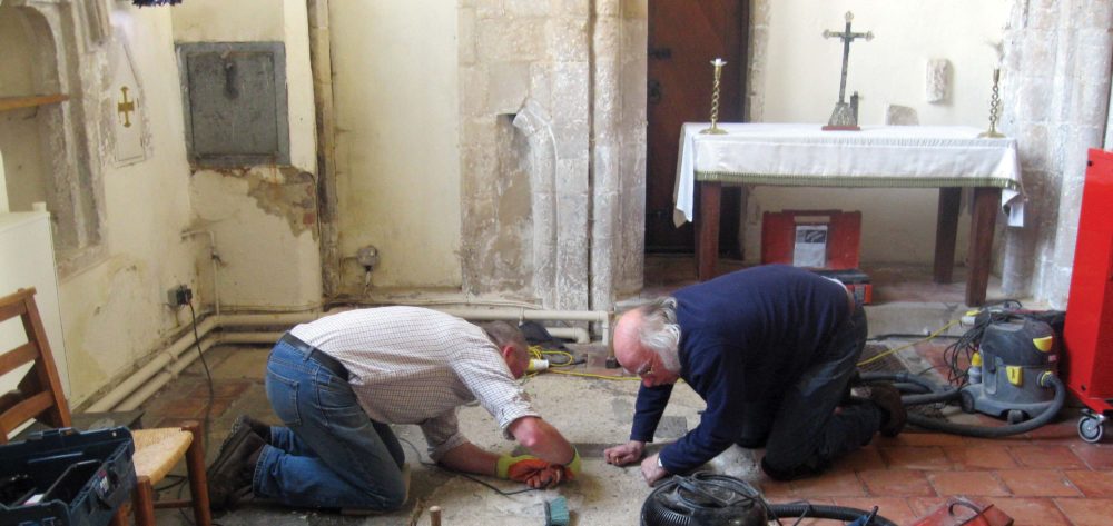 Brasses - re-laying brasses at Orford church, Suffolk