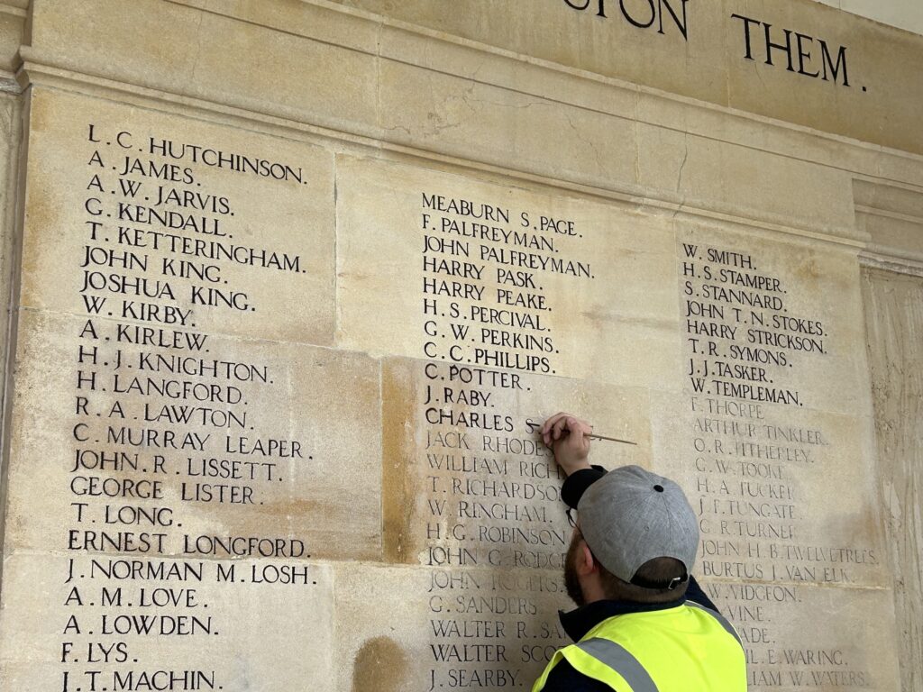 Conservation of the lettering on Spalding War Memorial.